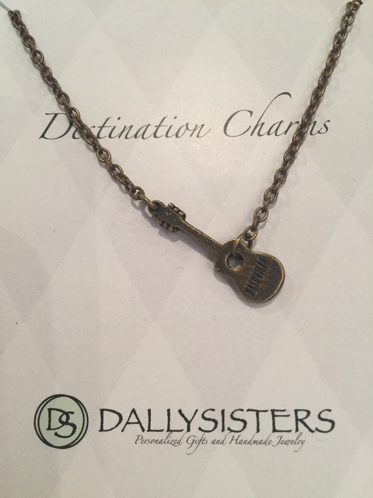 Nashville Guitar Charm Necklace Earrings Gift