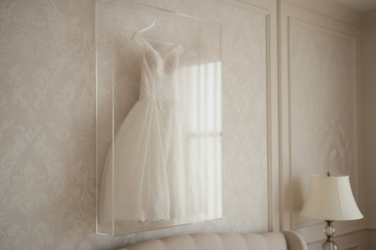 Acrylic Wedding Dress Frame with a White Canvas Backing 40x70x10 Custom Frames Custom Sizes