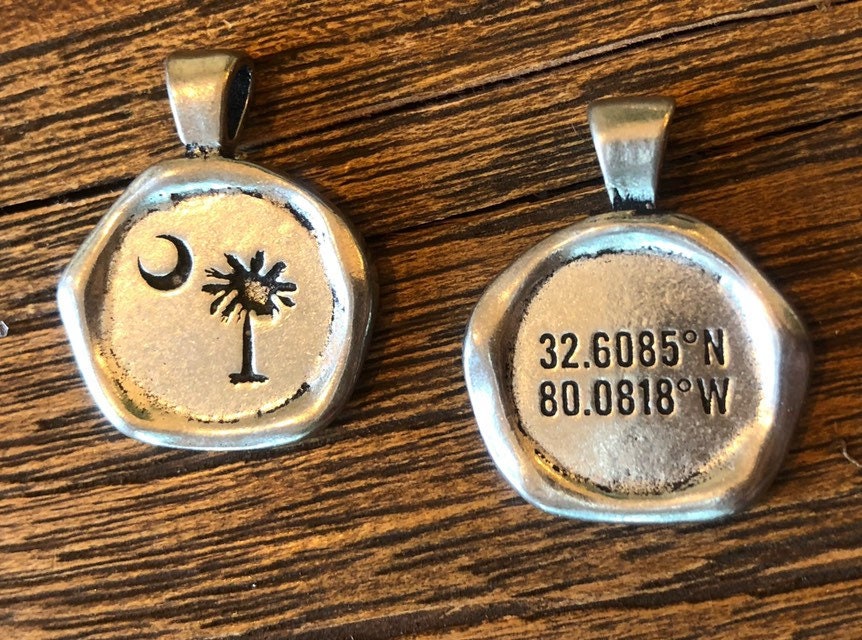 Charm South Carolina Palmetto waxed sealed pewter