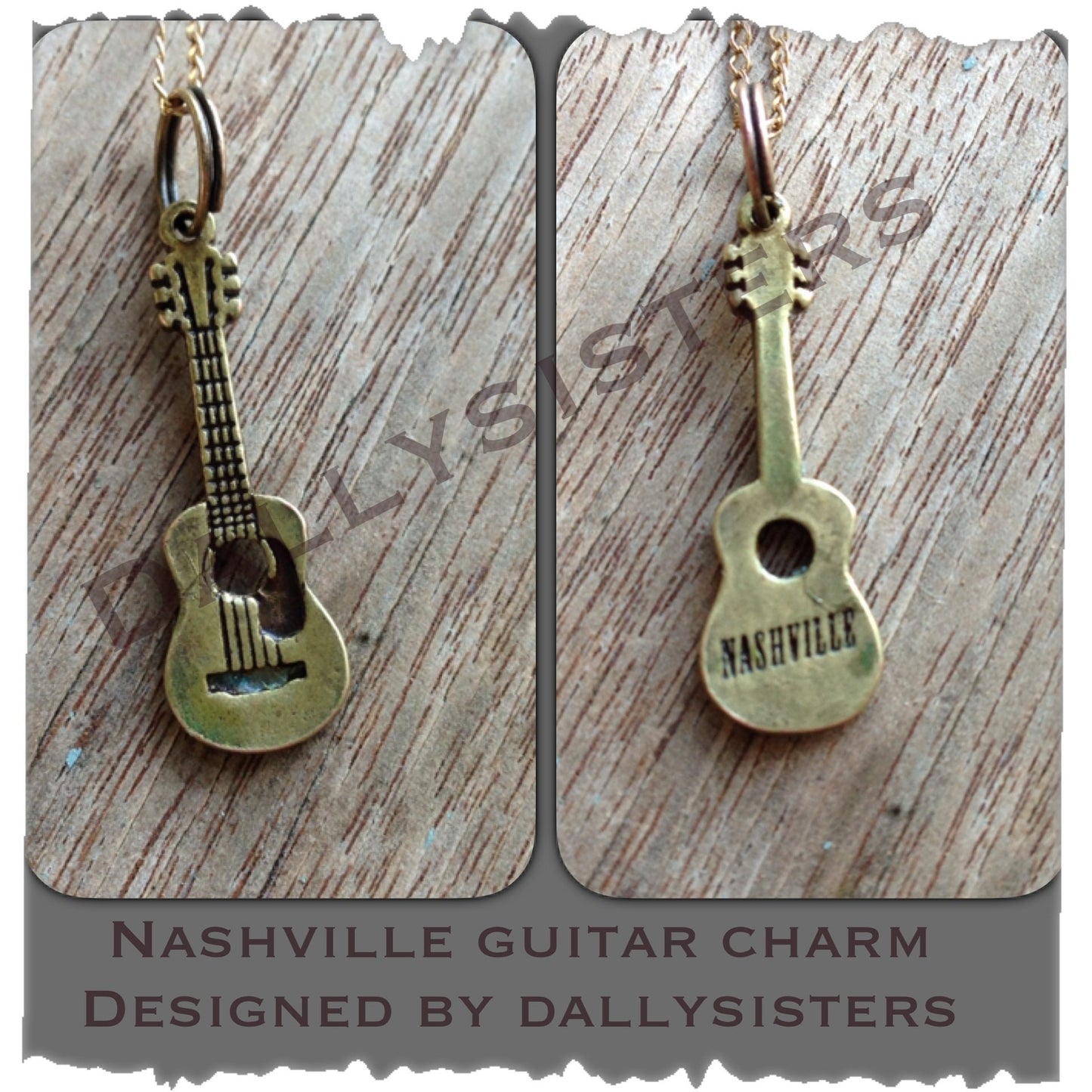 Nashville Guitar Charm Necklace Earrings Gift