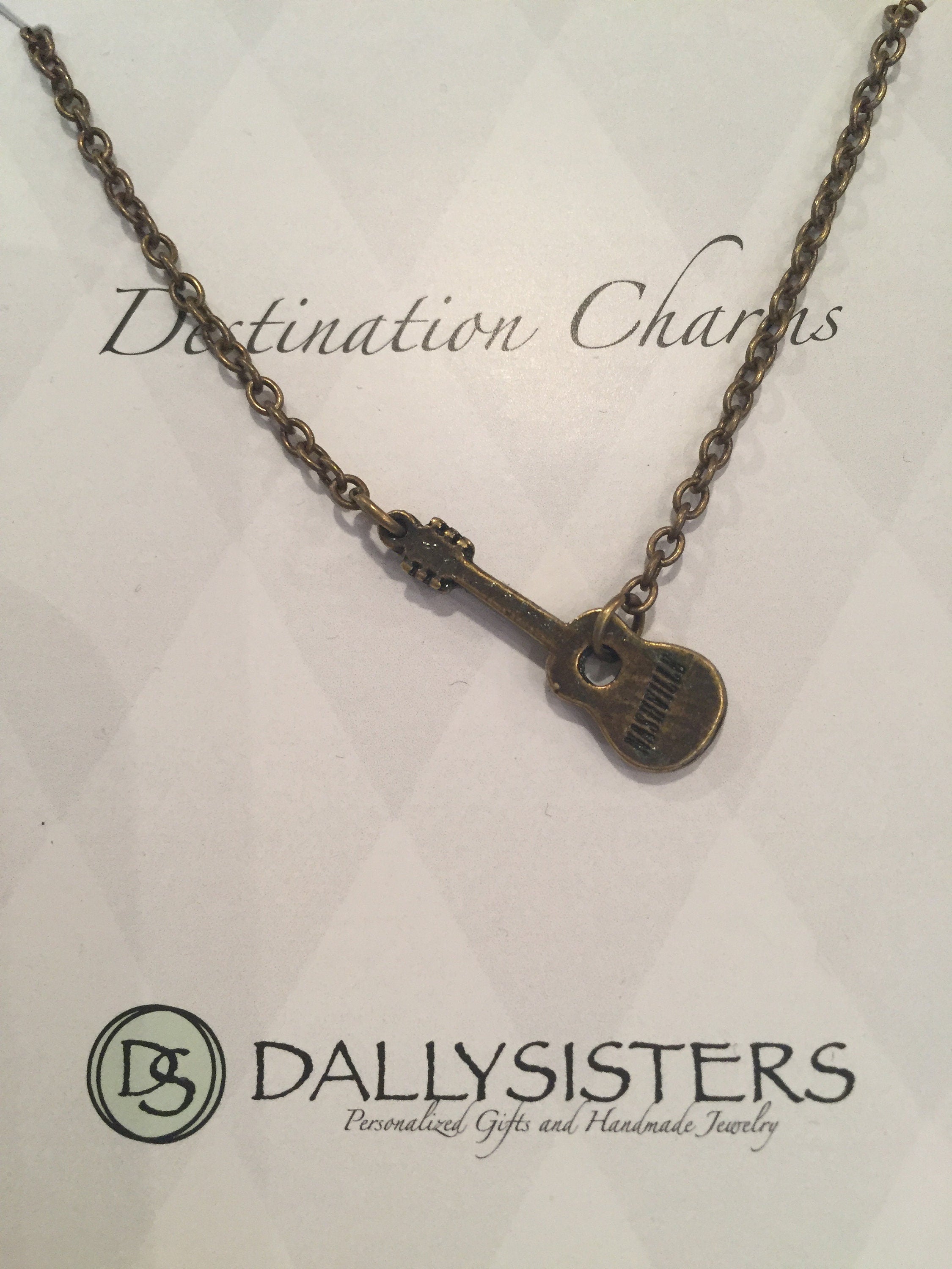 Nashville Guitar Charm Necklace Earrings Gift