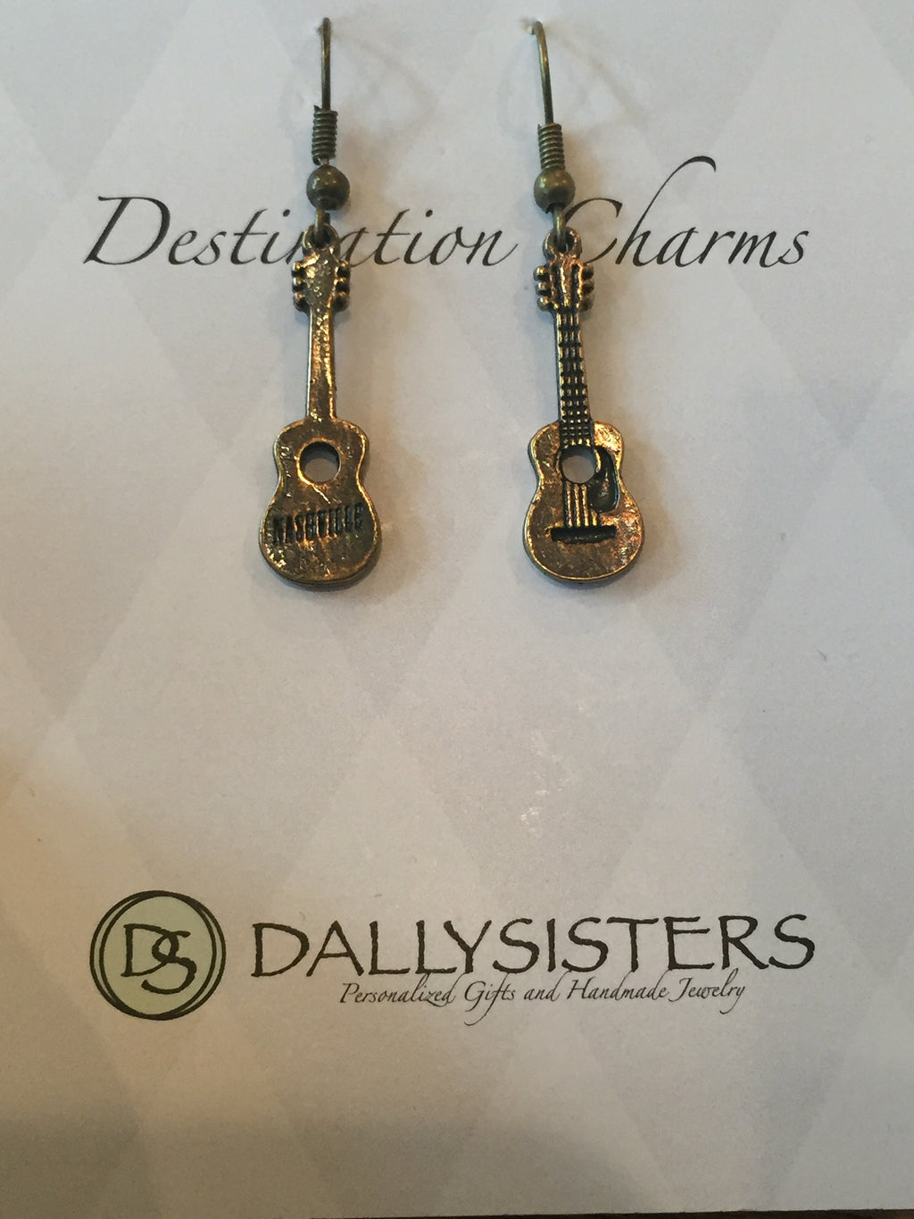 Nashville Guitar Charm Necklace Earrings Gift