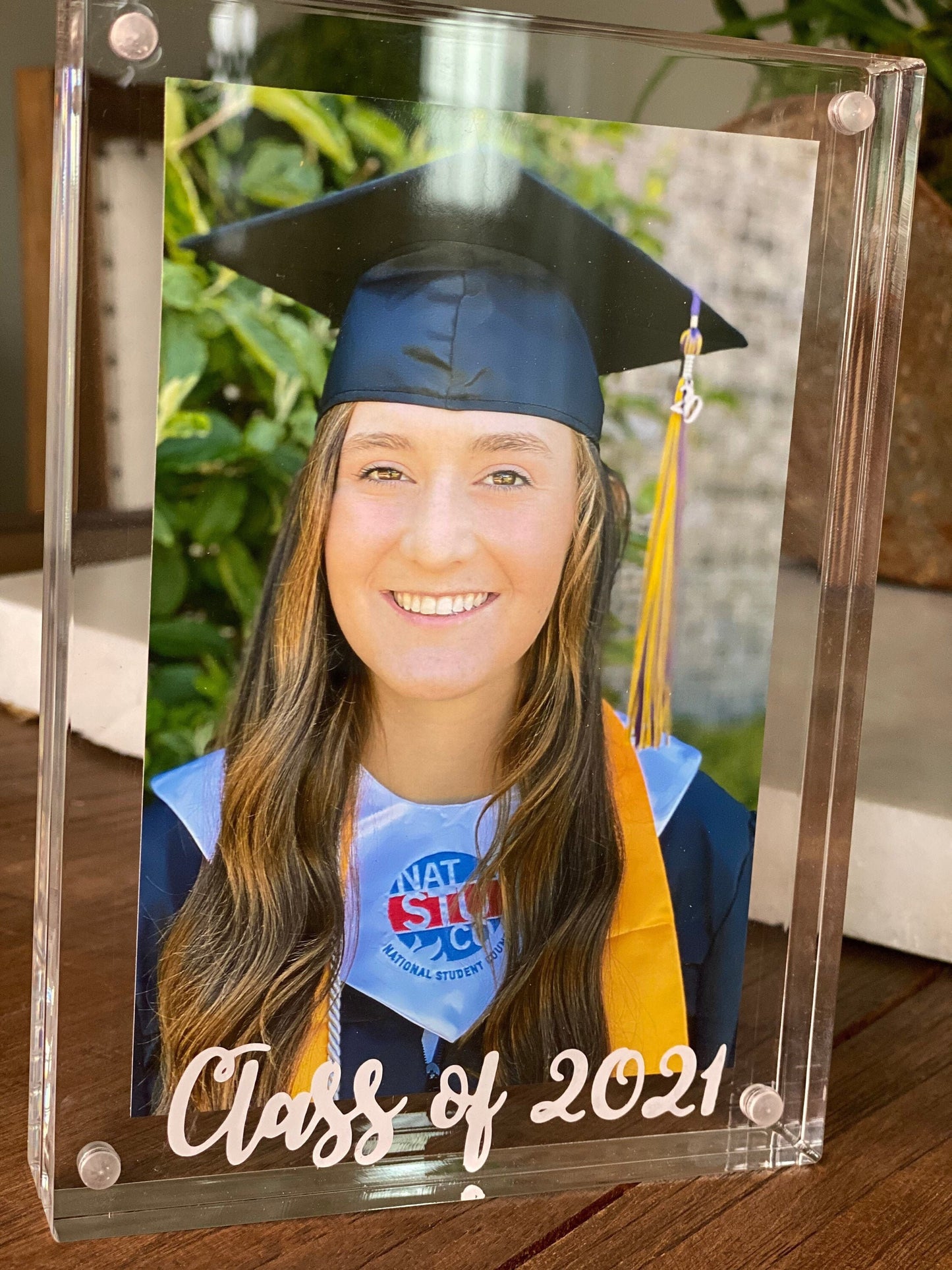 Acrylic Frame Magnetic 5x7 Clear Graduation School 1” Thick Stand Class 2023 Personalize