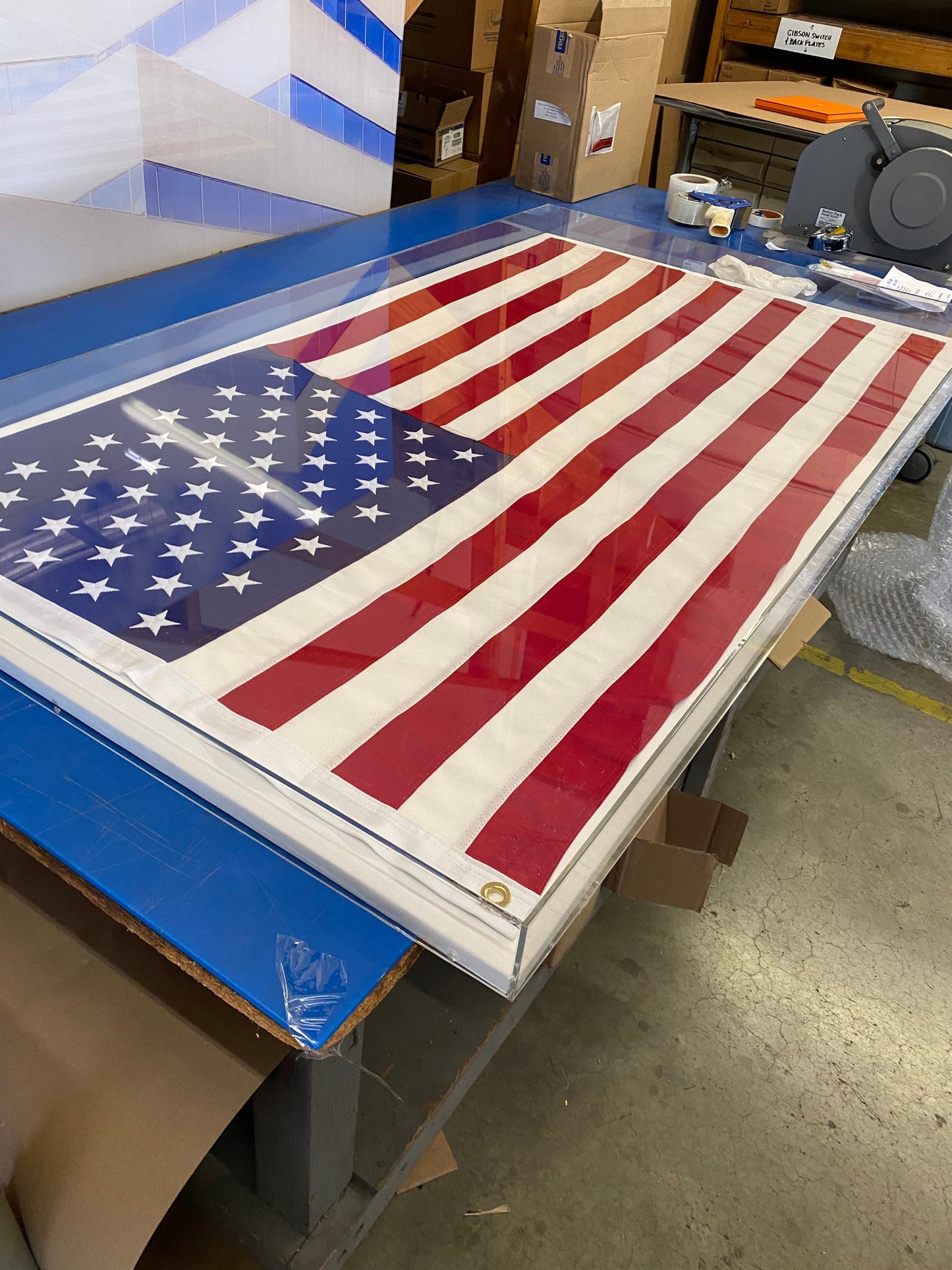 American Flag in Acrylic Shadow Frame Antique Flag Available USA-made