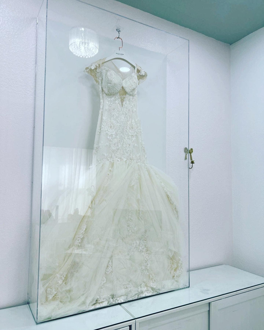 Acrylic Wedding Dress Frame with a White Canvas Backing 40x70x10 Custom Frames Custom Sizes