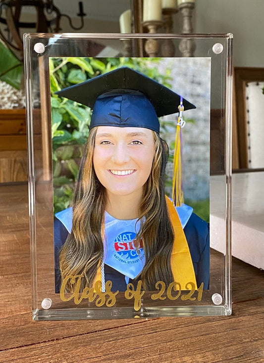 Acrylic Frame Magnetic 5x7 Clear Graduation School 1” Thick Stand Class 2023 Personalize